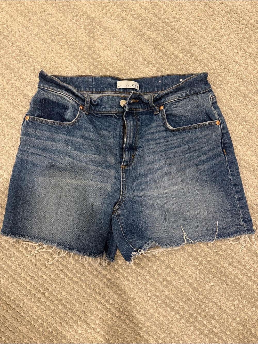 LOFT Dark Blue Frayed Hem Denim Shorts